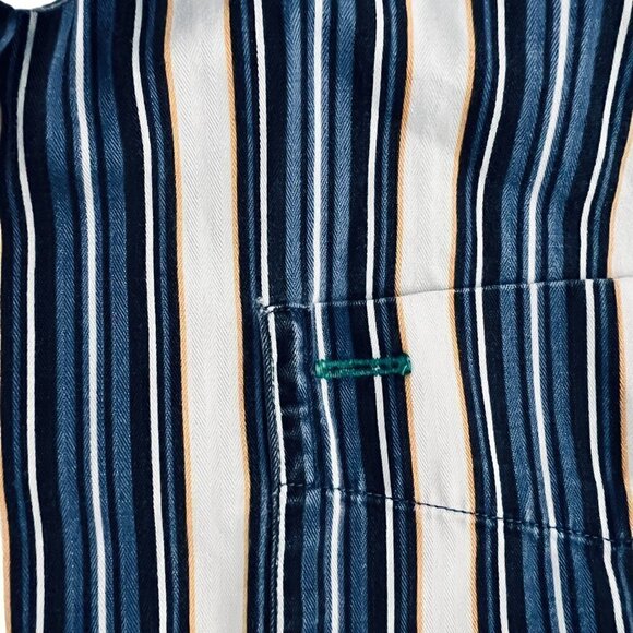 TOMMY HILFIGER Vintage Blue White Vertical Stripe Button Down Shirt Lion Logo XL - Picture 4 of 7